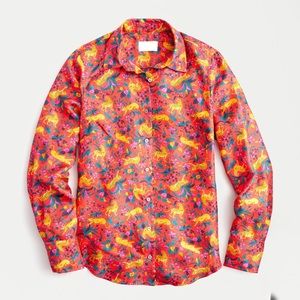 JCREW 100% Silk Red Printed Blouse. Size 10.